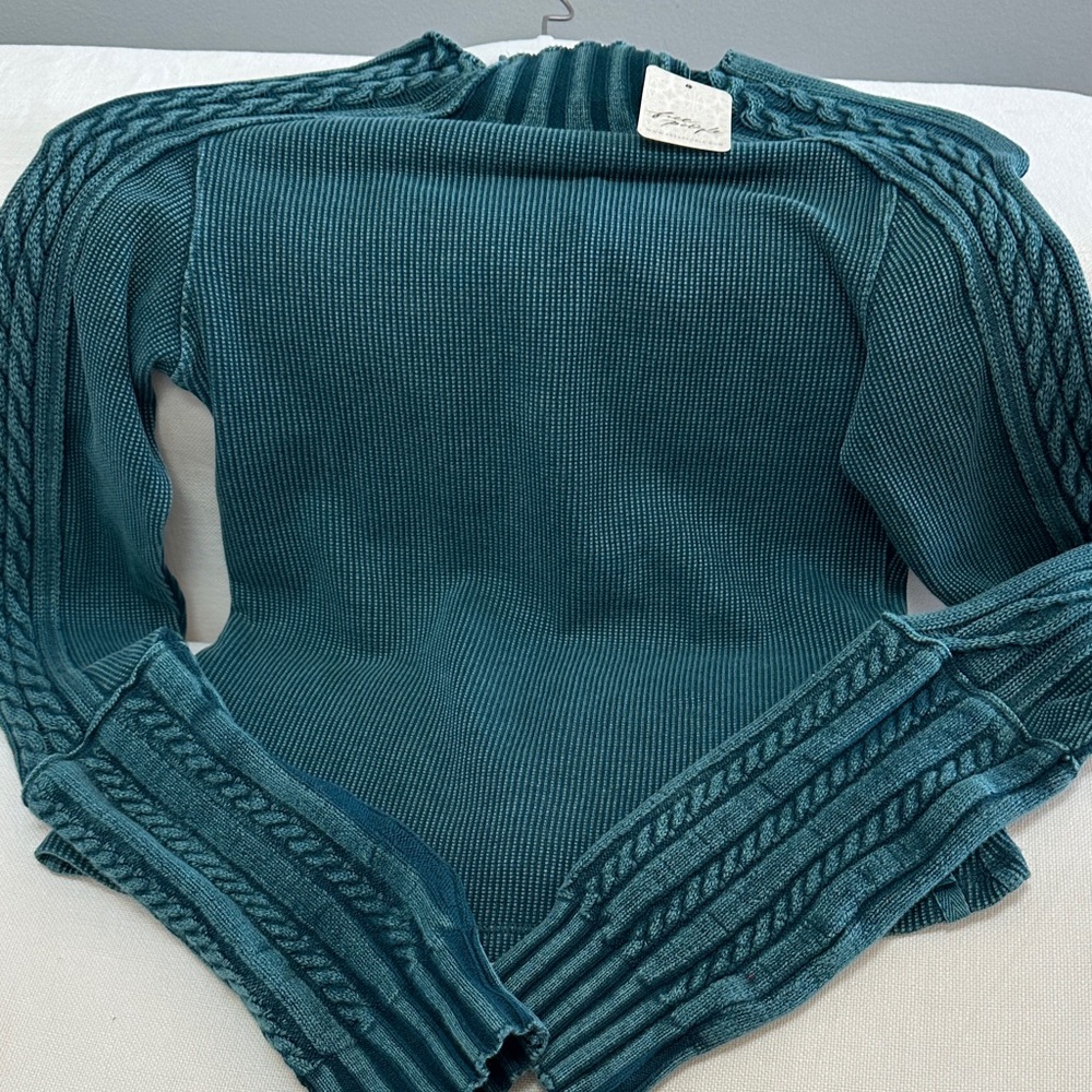 Free People Sea Moss Green Ribbed Women's Sweater